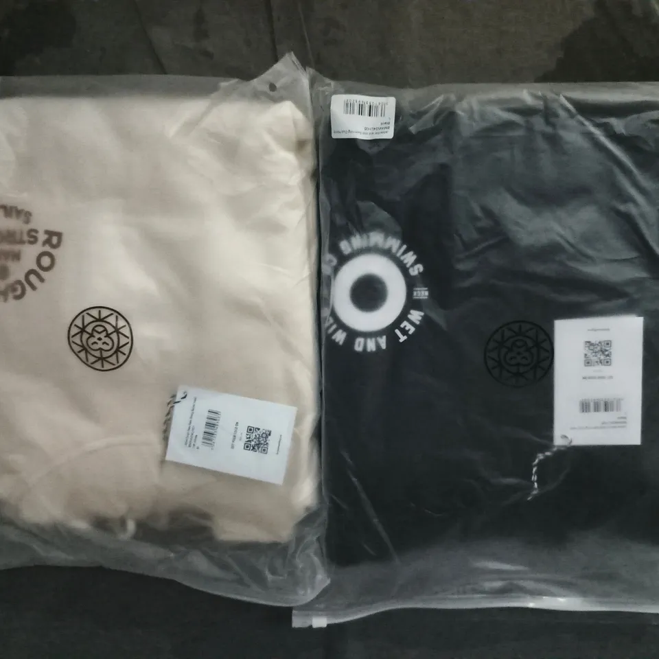 BOX OF APPROXIMATELY 12 ASSORTED CLOTHING ITEMS TO INCLUDE LADIES WET & WILD SWIMING CLUB HOODY, AND LADIES ROUGH SEAS MAKE STRONG SAILORS HOODY, ETC - COLOURS AND SIZES MAY VARY