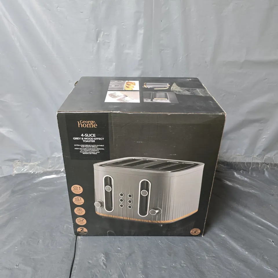 BOXED HOME 4-SLICE GREY & WOOD EFFECT TOASTER
