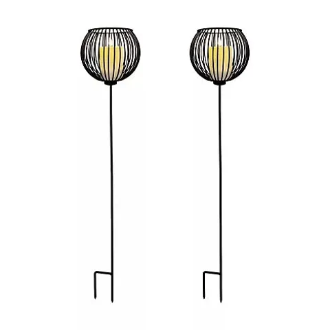K BY KELLY HOPPEN SET OF 2 89CM GARDEN CANDLE HOLDERS WITH LED CANDLES