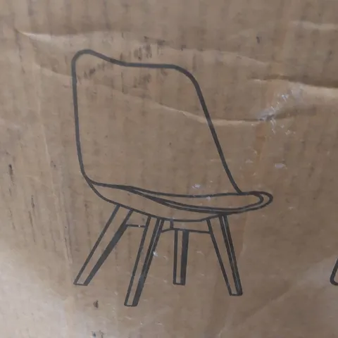 BOXED SET OF 4 BLACK PLASTIC DINING CHAIRS WITH PADDED SEAT AND WOODEN LEGS (1 BOX)