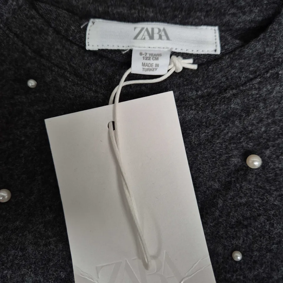 ZARA KIDS GREY KNIT CARDIGAN & PINK CORDUROY PINAFORE DRESS SET, 6-7 YEARS 