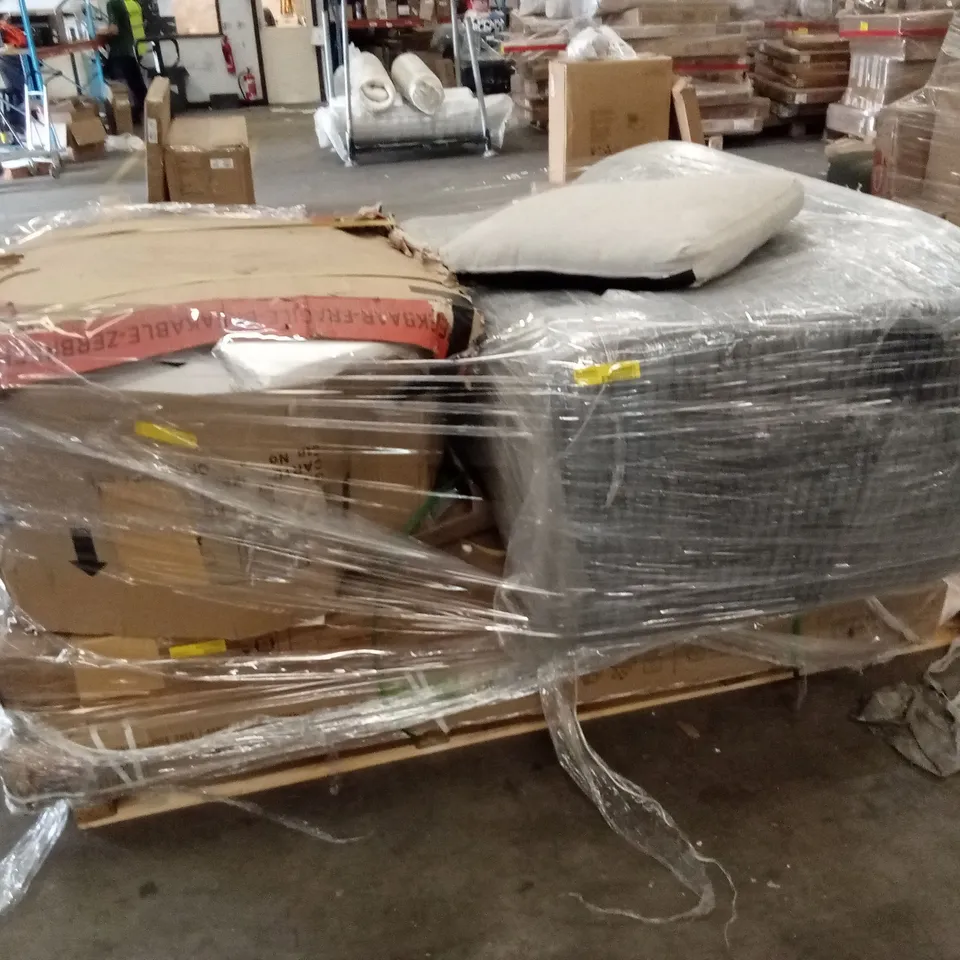 PALLET OF ASSORTED INCOMPLETE DESIGNER SOFA AND FURNITURE PARTS 