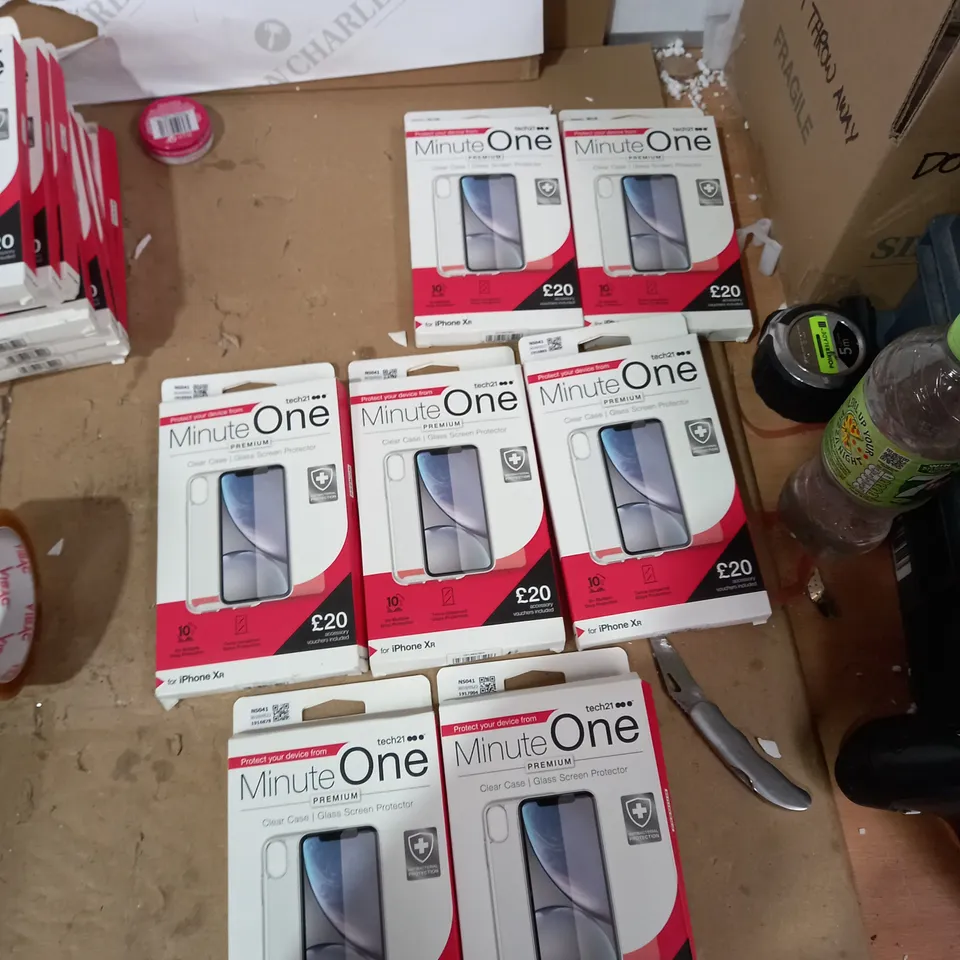LOT OF 7 TECH 21 MINUTE ONE CLEAR IPHONE XR CASES AND GLASS SCREEN PROTECTOR