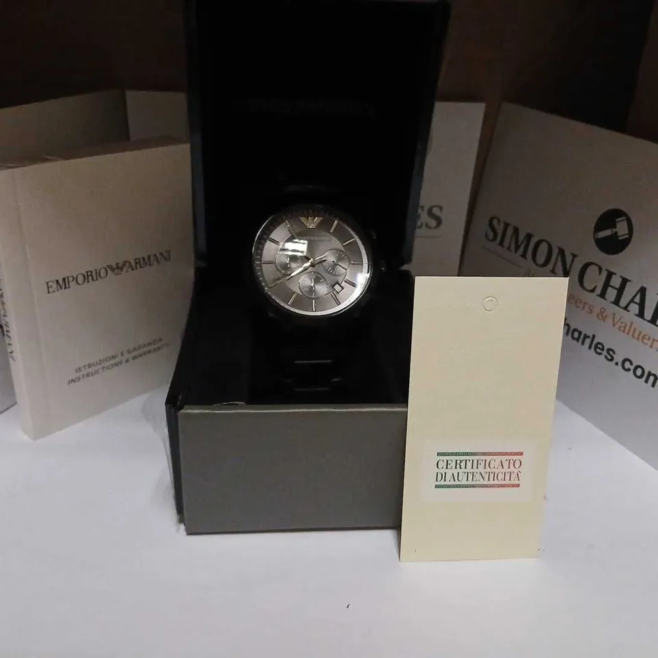 EMPORIO ARMANI CHRONOGRAPH WATCH – BLACK DIAL, STAINLESS STEEL BRACELET