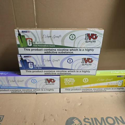 TOTE OF APPROXIMATELY 10 SEALED PACKS OF IVG SAVR ECIGARETTES VARIOUS FLAVOURS