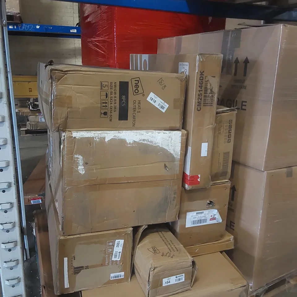 PALLET CONTAINING A LARGE QUANTITY OF ASSORTED ITEMS INCLUDING: HEATERS, FURNITURE PARTS ECT