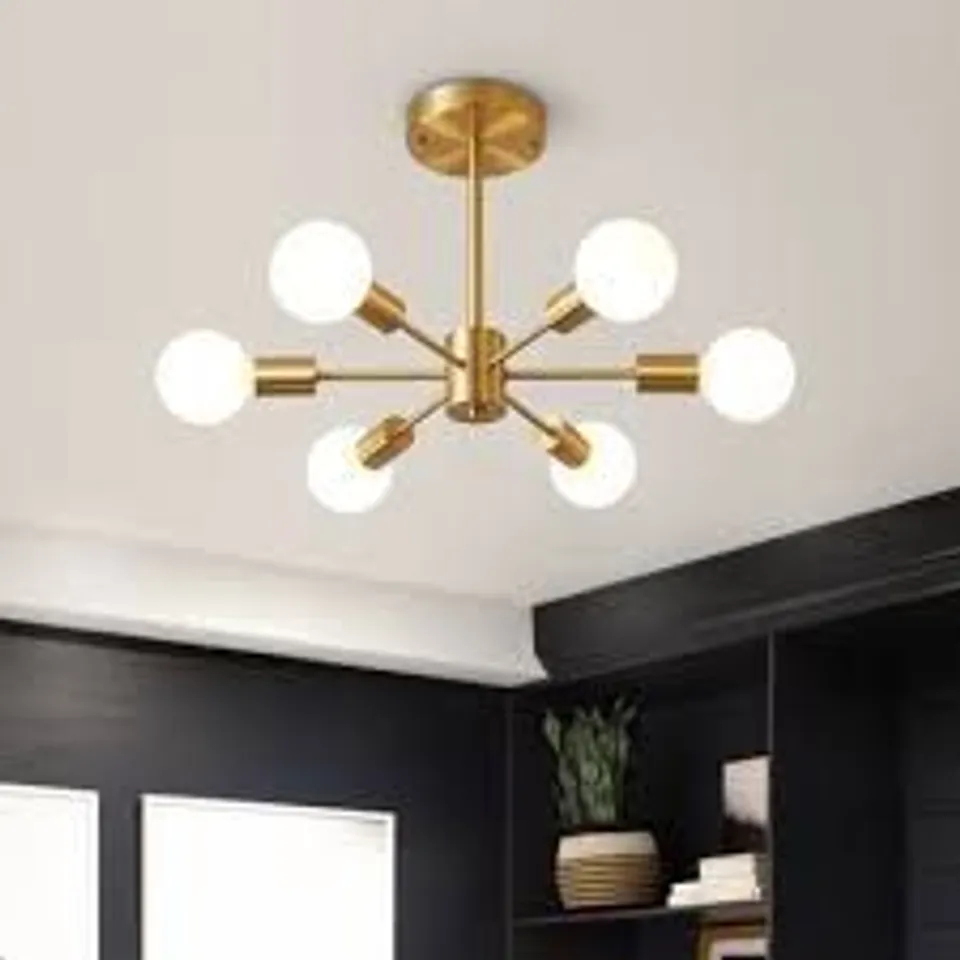 BOXED HAVERHILLE 6-LIGHT 44cm MODERN GLASS SHADE SPUTNIK SEMI FLUSH MOUNT (1 BOX)