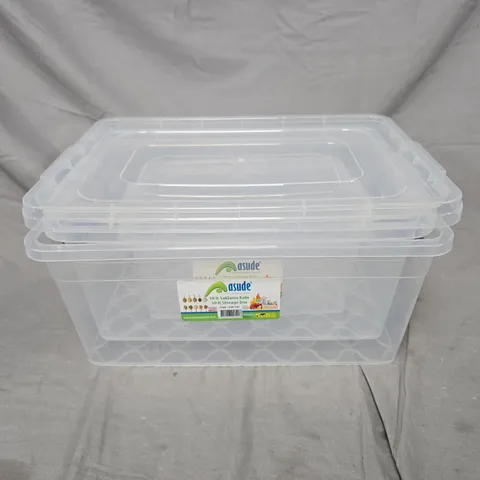 TRIO OF ASUDE CLEAR STORAGE BOXES IN VARYING SIZES