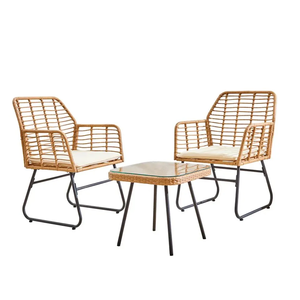 BOXED NEO 3 PIECE BAMBOO STYLE GARDEN TABLE & CHAIRS BISTRO SET - CREAM (1 BOX)