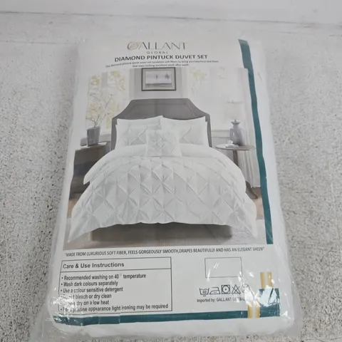 GALLANT GLOBAL DIAMOND PINTUCK DUVET SET – WHITE BEDDING - SUPER KING