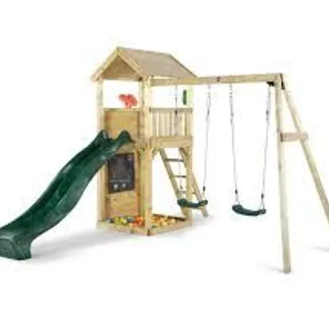 BOXED PLUM WOODEN LOOKOUT TOWER WITH SWING ARM - MISSING SLIDE (3 PIECES)