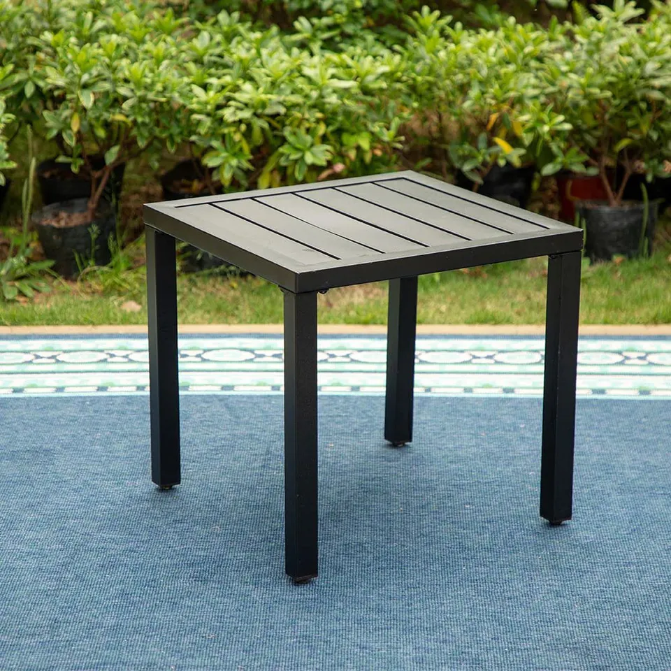 BOXED PHI VILLA 48cm GARDEN PATIO SQUARE SLAT METAL SIDE TABLE