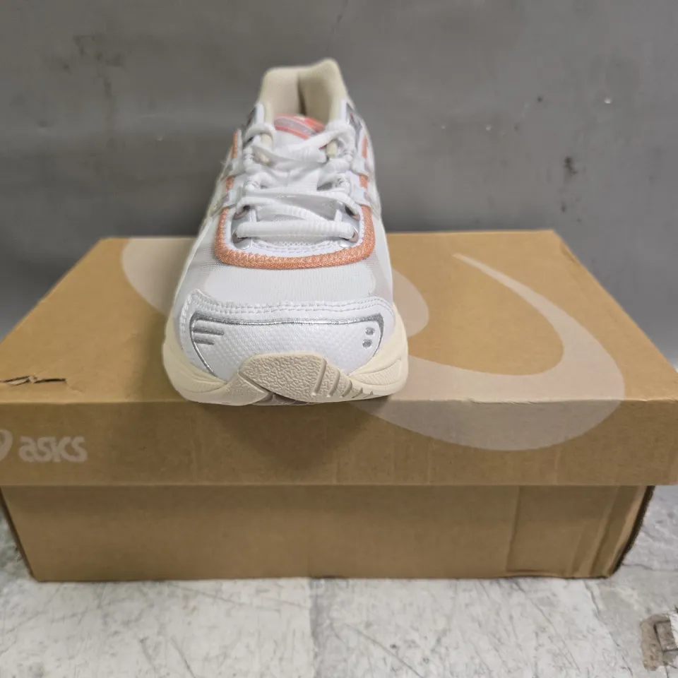 BOXED PAIR OF ASICS TRAINERS IN WHITE/CORAL SIZE UK 4