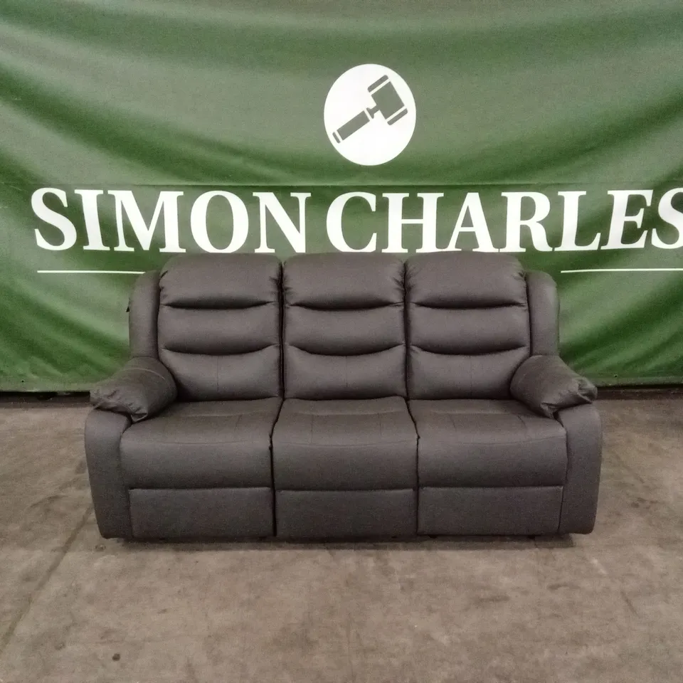 ROTHBURY LUXURY FAUX LEATHER HIGH BACK 3 SEATER MANUAL RECLINER SOFA - CHARCOAL RRP £729