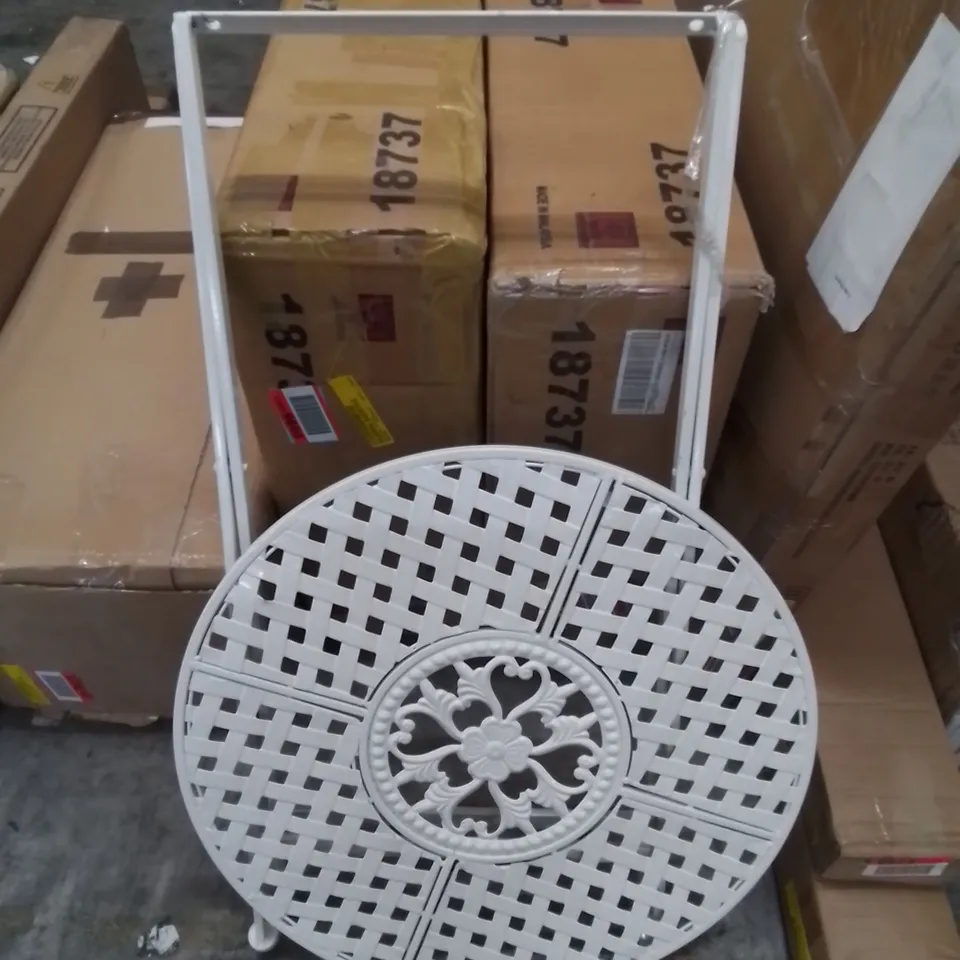 BOXED METAL GARDEN TABLE WITH 2 SEATS, WHITE (1 BOX)