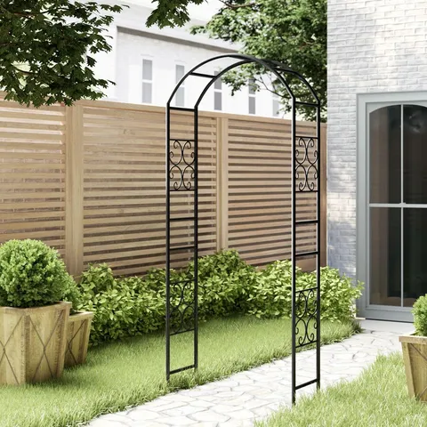 BOXED PORTGLENONE 99CM W X 38CM D STEEL ARBOUR BLACK (1 BOX)