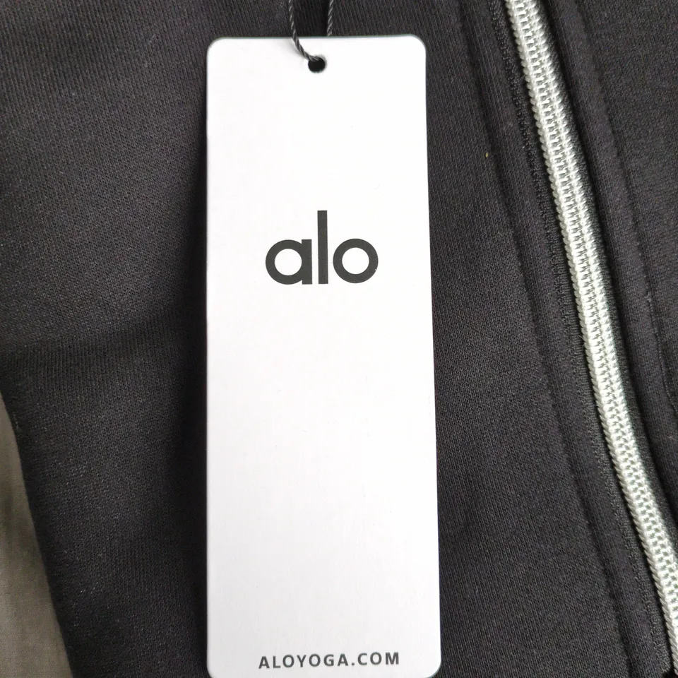 ALO YOGA ZIP FRONT JUMPER – BLACK, UK M