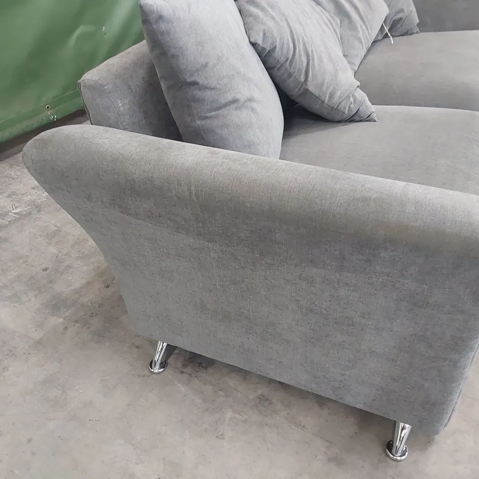 DESIGNER THREE SEATER SOFA WITH SCATTER CUSHIONS GREY FABRIC 