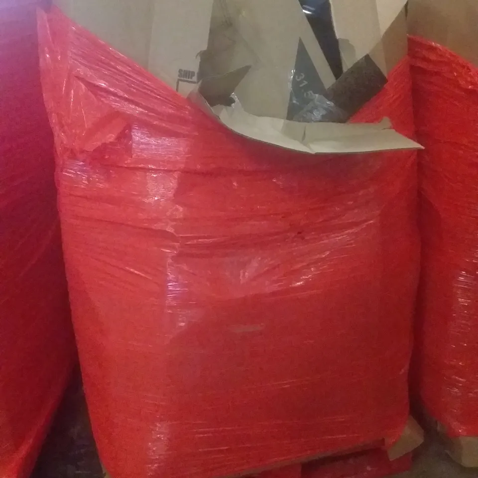PALLET OF ASSORTED ITEMS INCLUDING SUIT CASE, SHOEBOX, FLOOR MAT, STUDY DESK