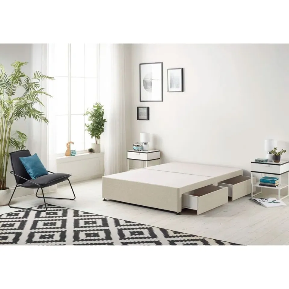 BOXED FAYDRA TWEED FABRIC SOLID TOP DIVAN BED FRAME NO HEADBOARD (2 PARTS)