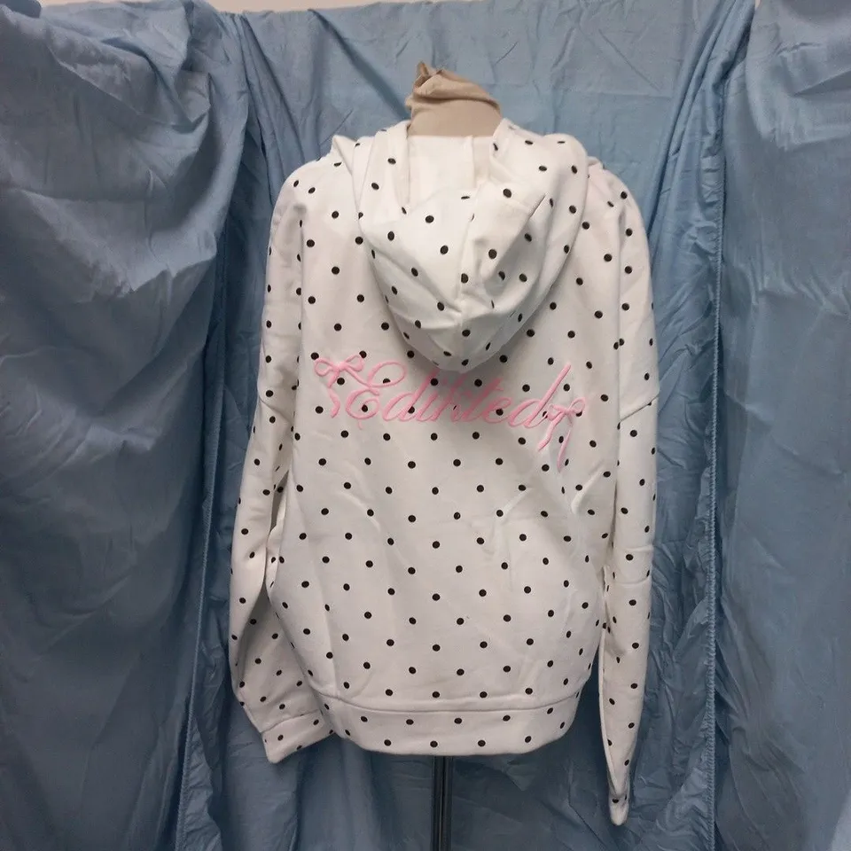 EDITED POLKA DOT HOODIE – WHITE WITH BLACK DOTS, UK SIZE S