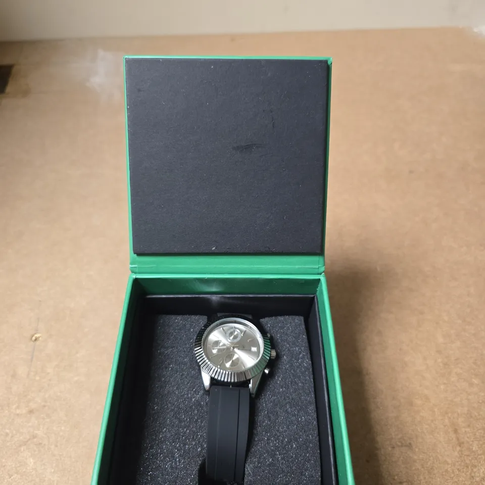 SCHWARTZBAUER CHRONOGRAPH WRISTWATCH – STAINLESS STEEL CASE, BLACK RUBBER STRAP