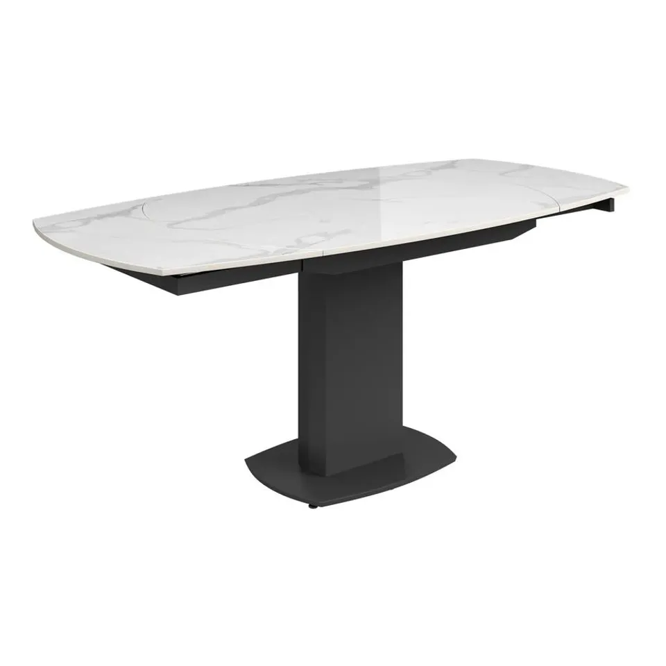 BOXED OLIVIA 119-179CM CERAMIC SWIVEL EXTENDING DINING TABLE (3 BOXES)