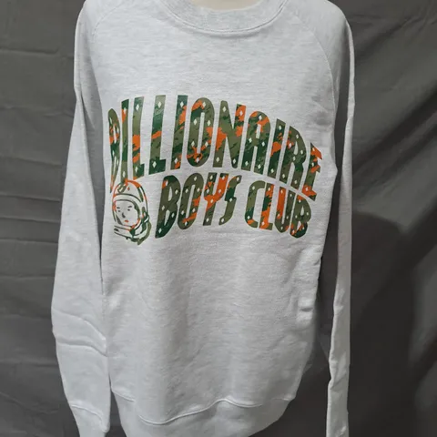 BILLIONAIRE BOYS CLUB CAMO ARCH LOGO CREWNECK LONG SLEEVE JUMPER IN GREY SIZE MEDIUM
