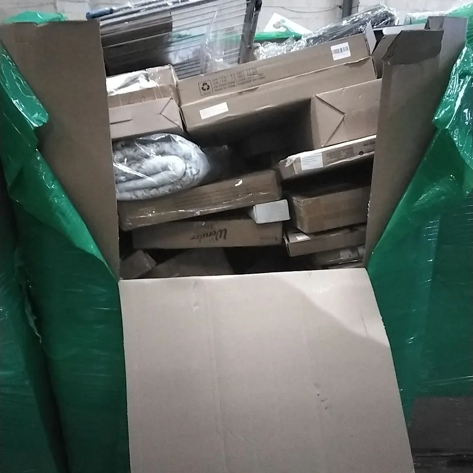 PALLET OF ASSORTED HOUSEHOLD GOODS AND PRODUCTS TO INCLUDE; TOILET SEAT, HOLLYWOOD MIRROR, CHANGING MAT, CALANDER ETC