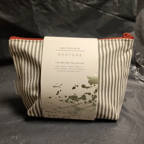 M&S APOTHECARY RESTORE BATH & BODY GIFT SET IN STRIPED ZIP POUCH