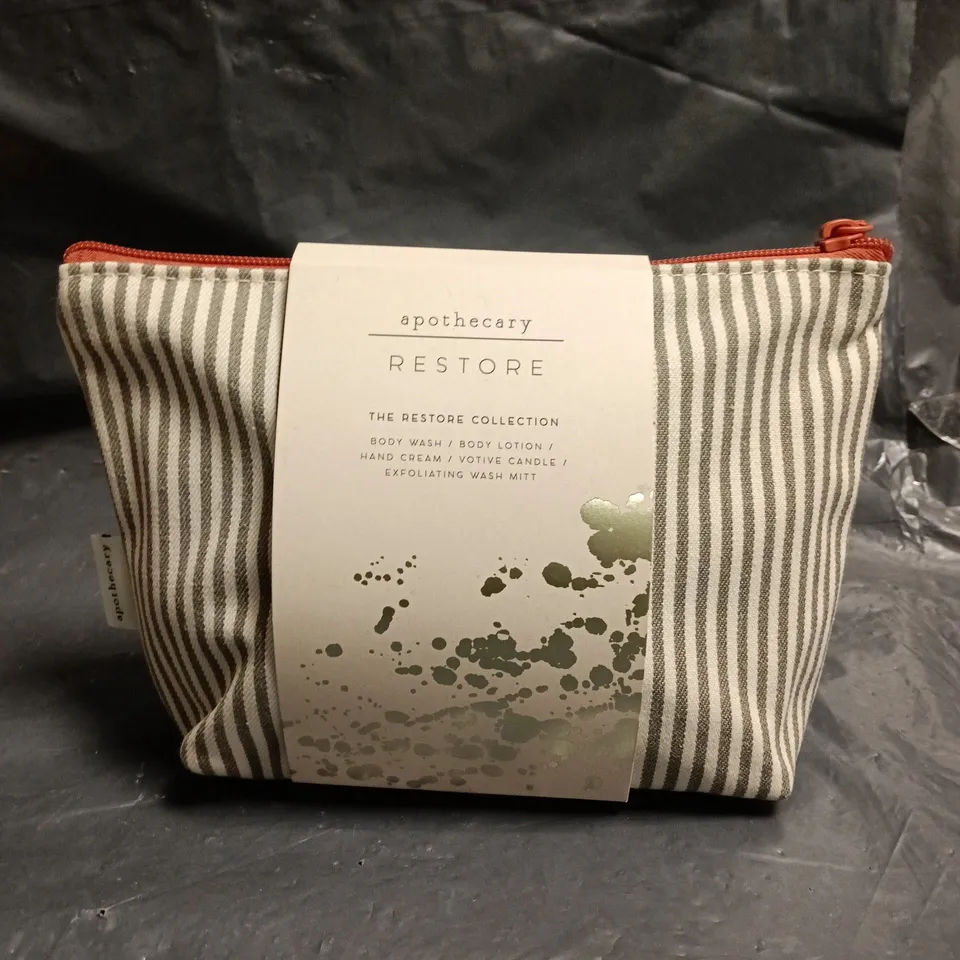 M&S APOTHECARY RESTORE BATH & BODY GIFT SET IN STRIPED ZIP POUCH