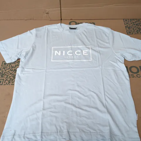 NICCE LONDON LARGE RAISED LOGO T-SHIRT IN SKY BLUE - UK SIZE L