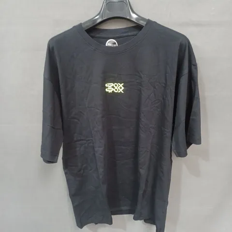 SPOX BLACK COTTON T-SHIRT WITH NEON YELLOW BACK GRAPHIC – UNISEX