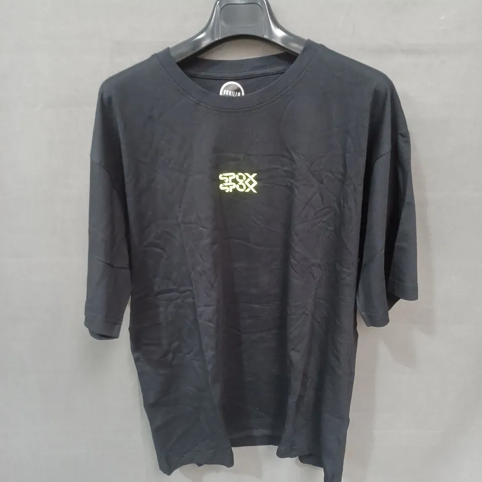 SPOX BLACK COTTON T-SHIRT WITH NEON YELLOW BACK GRAPHIC – UNISEX