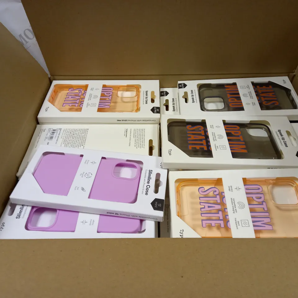 BOX OF APPROXIMATELY 53 TYPO PHONES CASES ('SLIMLINE CASE' & 'SPEAK UP CASE') FOR IPHONE 11, 12 MINI, 12/12PRO IN VARYING COLOURS