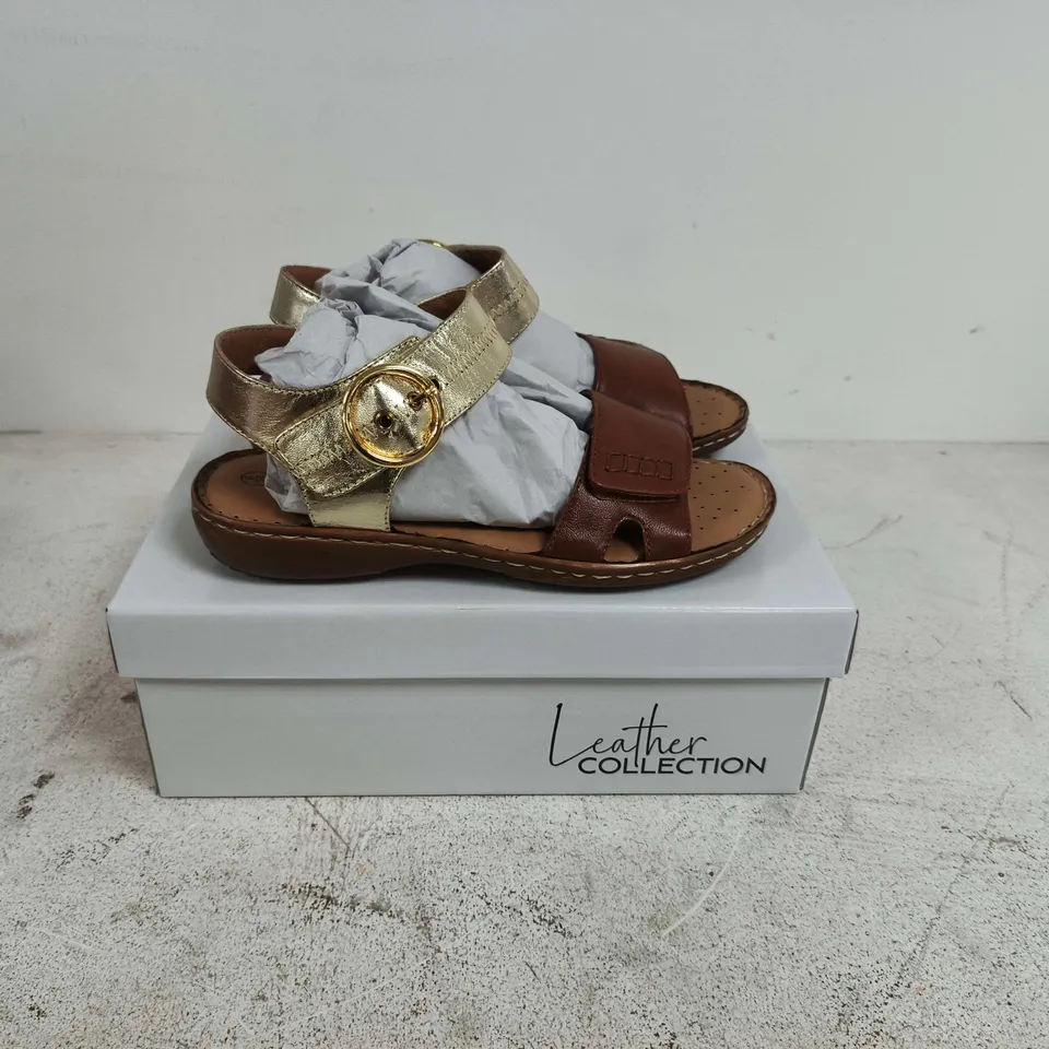 BOXED PAIR OF LEATHER COLLECTION NATASHA SANDALS IN TAN - SIZE 6
