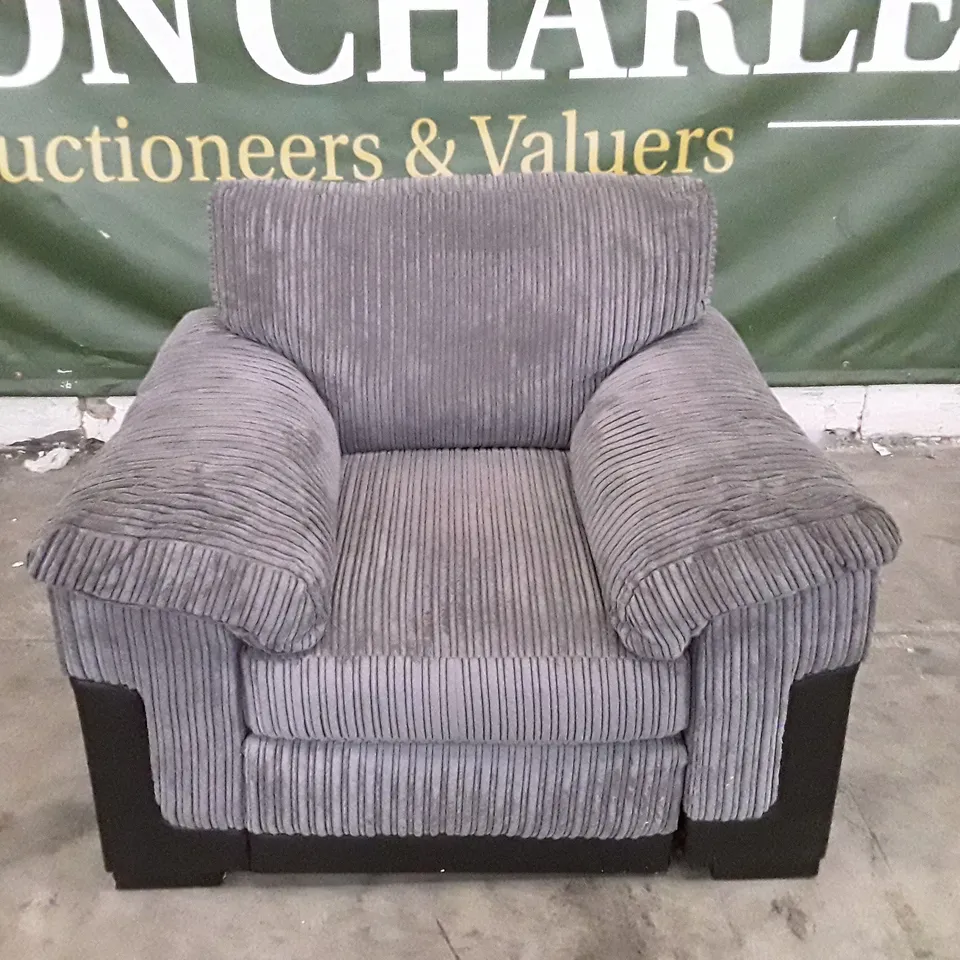 QUALITY DESIGNER ARMCHAIR - GREY CORDUROY/BLACK FABRIC 