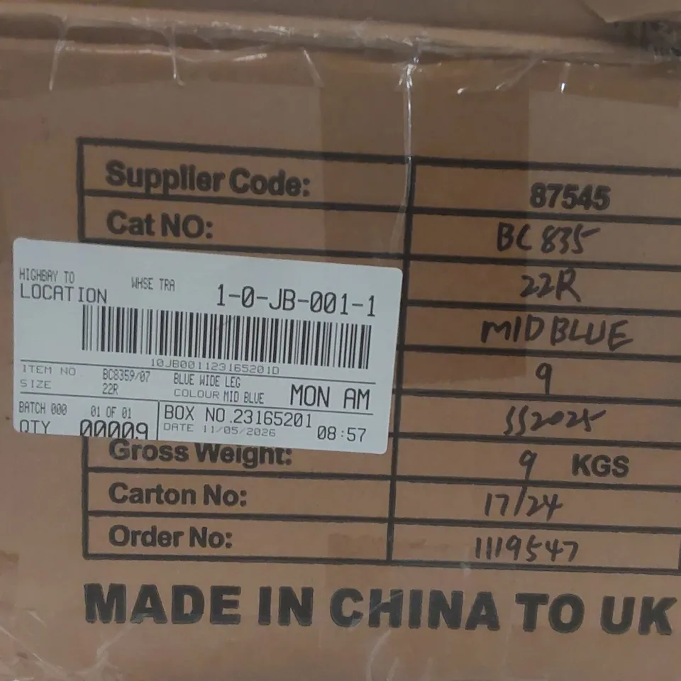 BOX CONTAINING APPROXIMATELY 9x BRAND NEW SIMPLY BE MID BLUE WIDE LEG TROUSERS - SIZE 22R