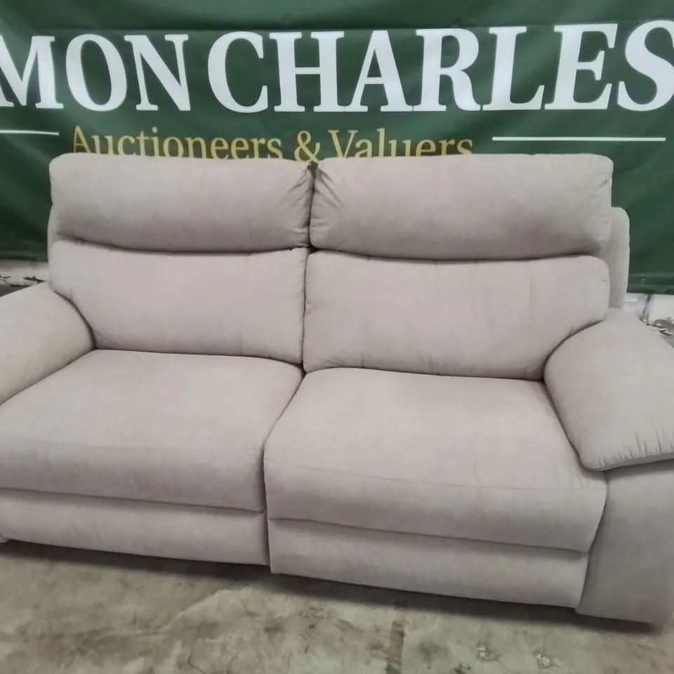 QUALITY ITALIAN DESIGNER PATRIZIO POWER RECLINING THREE SEATER SOFA FAWN FABRIC