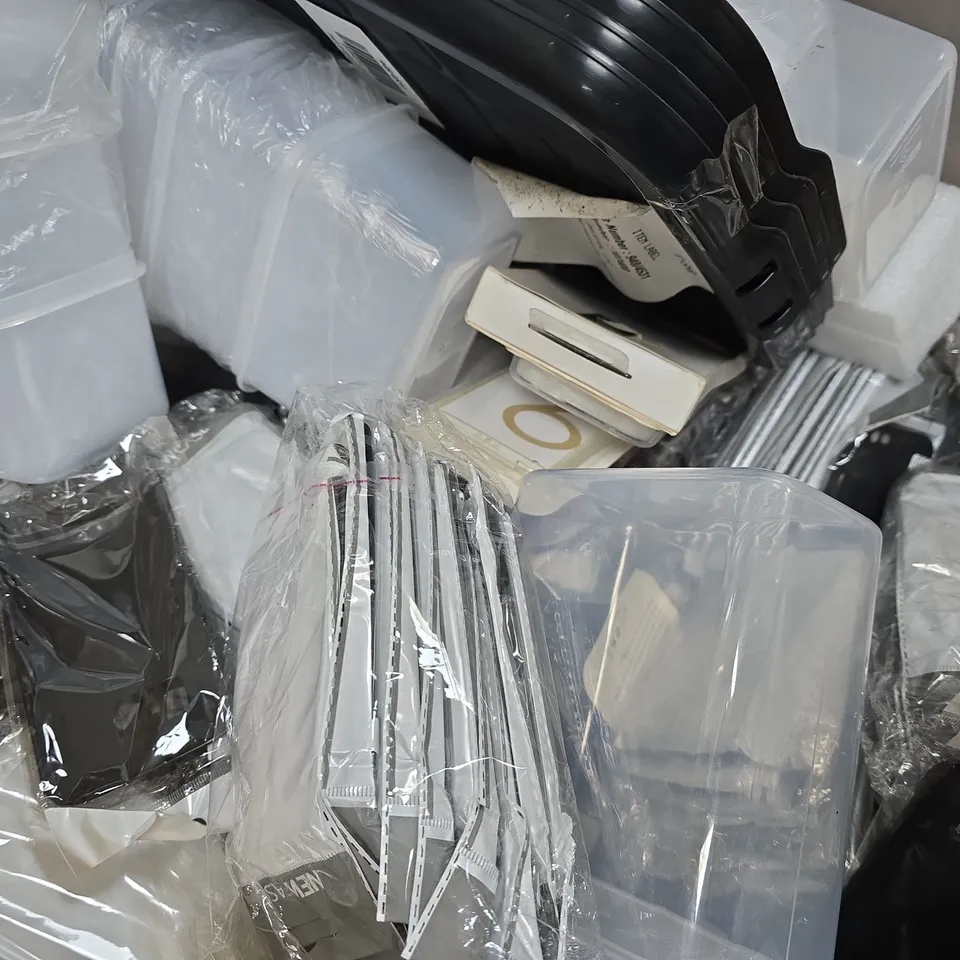BOX TO INCLUDE LARGE ASSORTMENT OF CLEAR PLASTIC STORAGE CONTAINERS, AND PHONE CASES IN VARIOUS COLOURS - MAKES AND MODELS VARY - COLLECTION ONLY