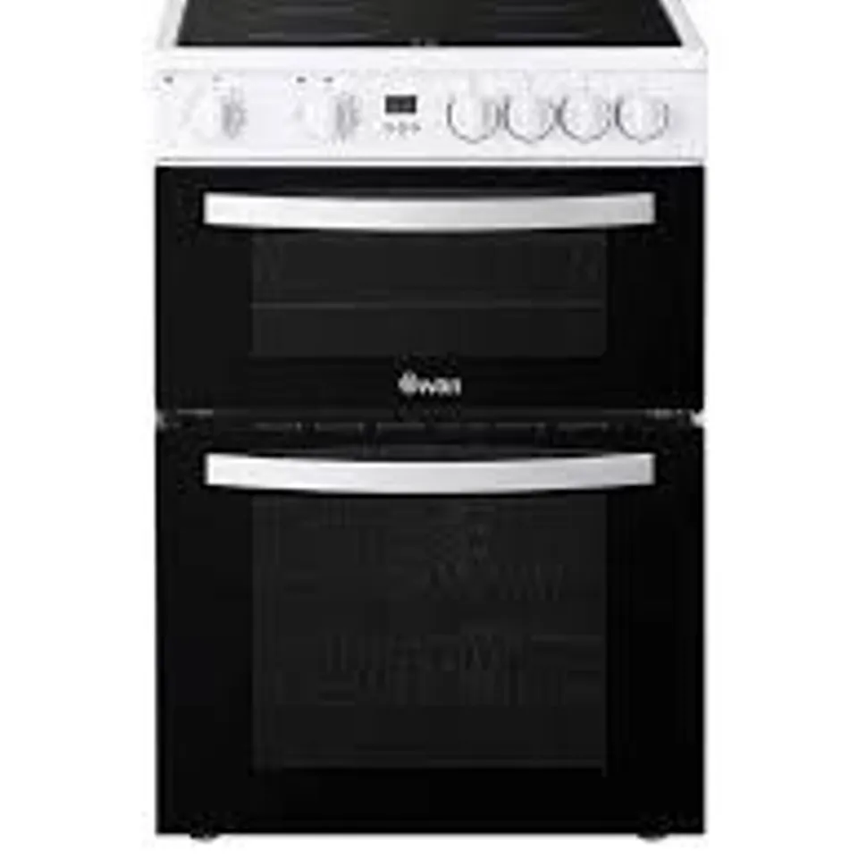 BOXED SWAN SX16730W 60CM WIDE DOUBLE OVEN ELECTRIC COOKER WITH CERAMIC HOB - WHITE