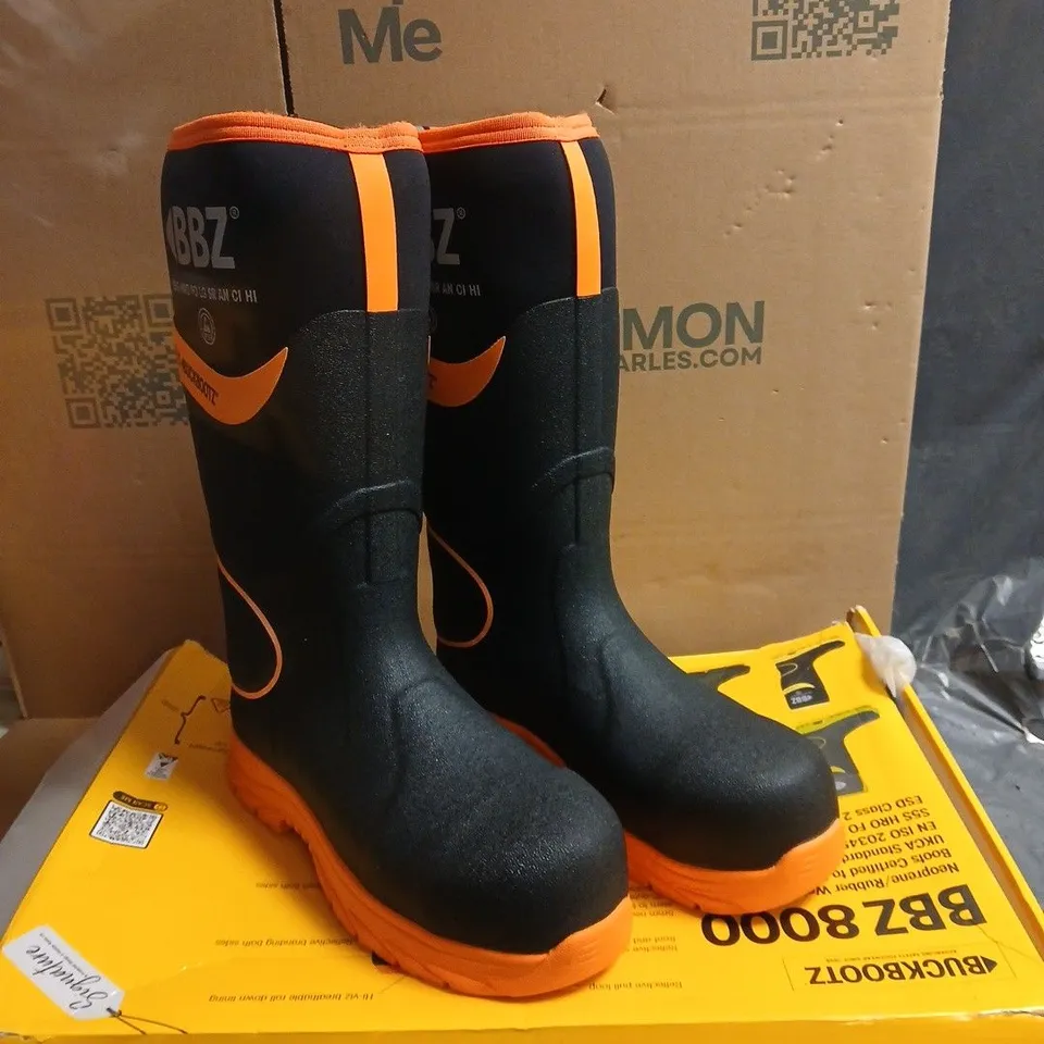 BUCKBOOTS FULL SAFETY WELLINGTON BOOT BLACK WITH HI VIS BOXED UK SIZE 10