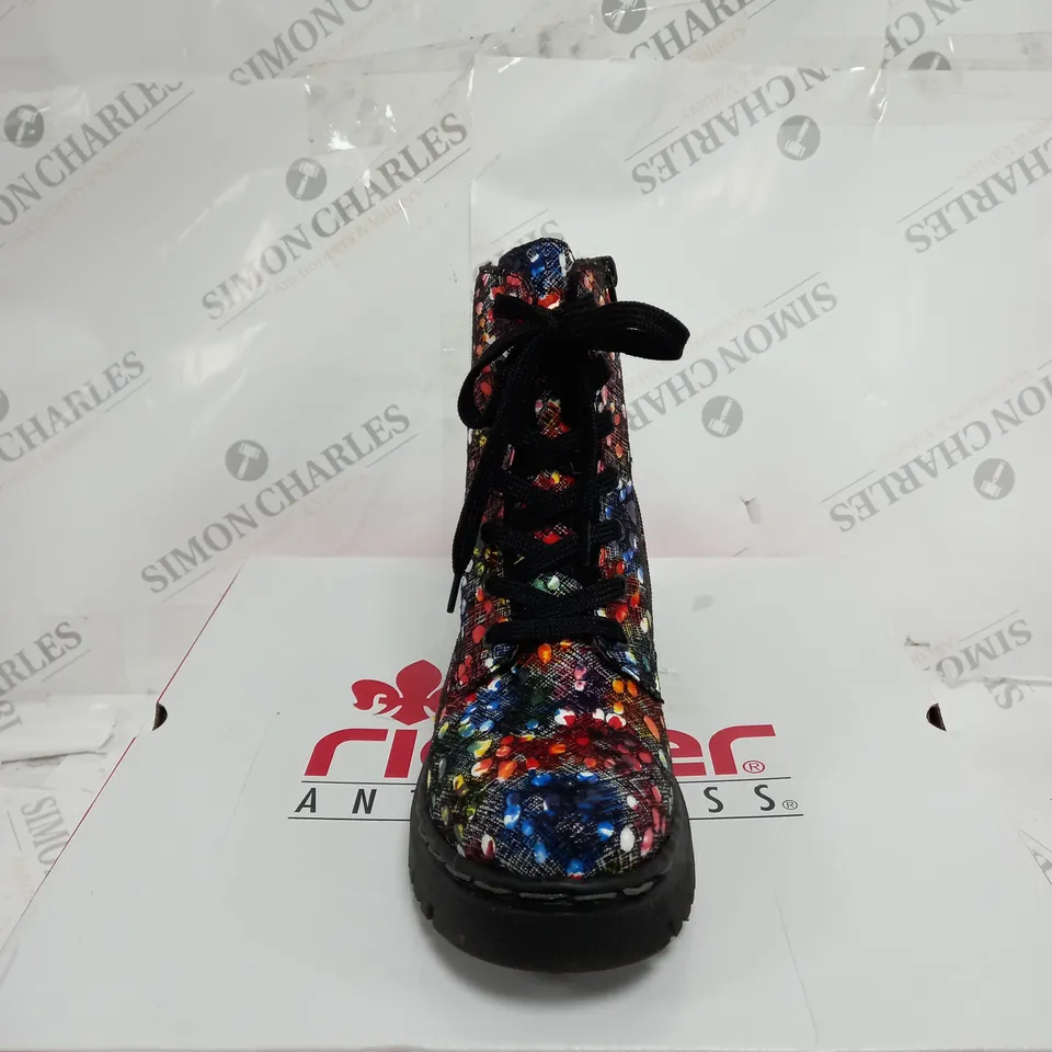BOXED RIEKER MULTI COLOUR LACE UP BOOTS, MULTI COLOUR - SIZE 5