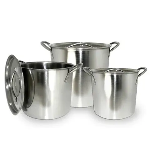 BOXED 3 PIECE STAINLESS STEEL LARGE CATERING STOCK POT SET