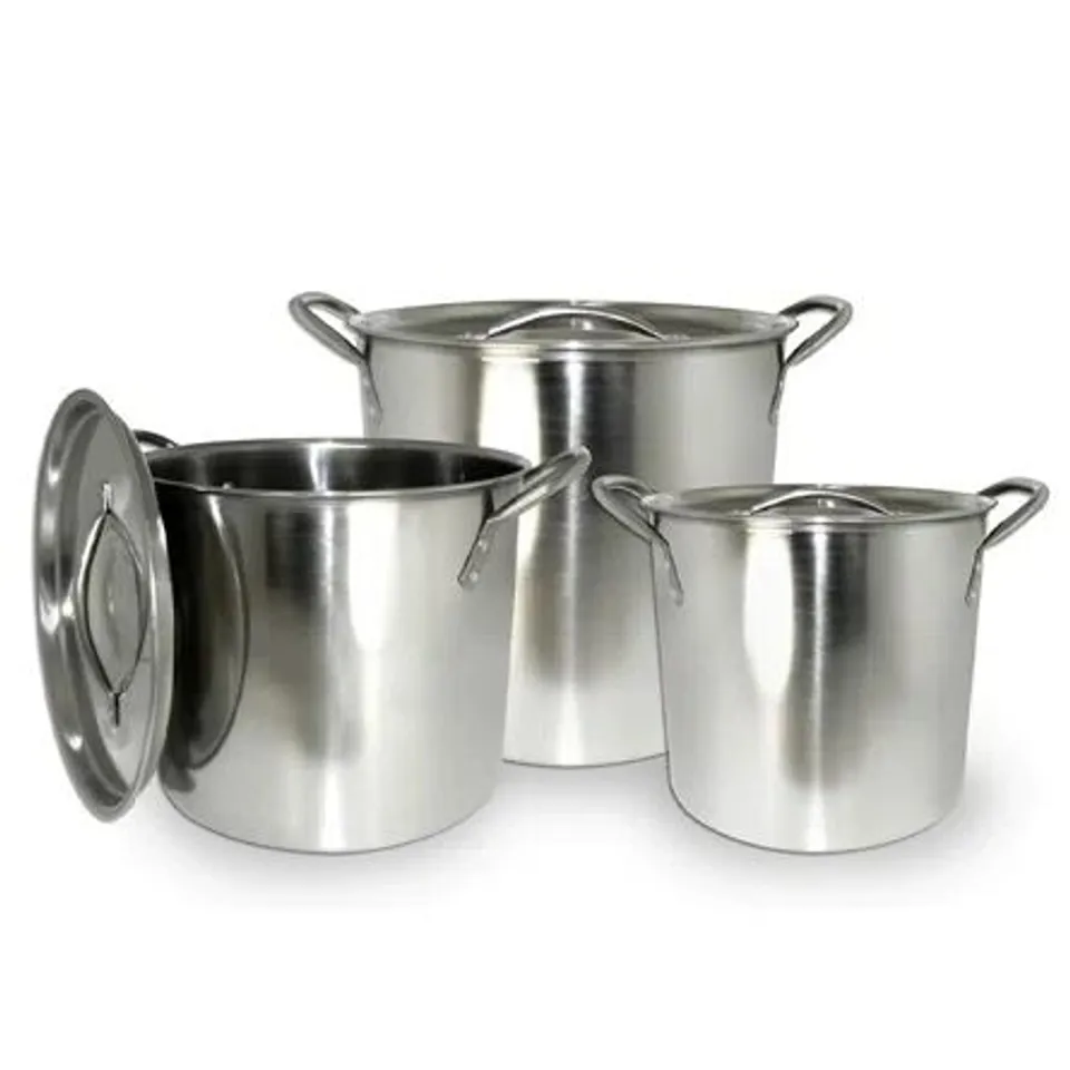 BOXED 3 PIECE STAINLESS STEEL LARGE CATERING STOCK POT SET