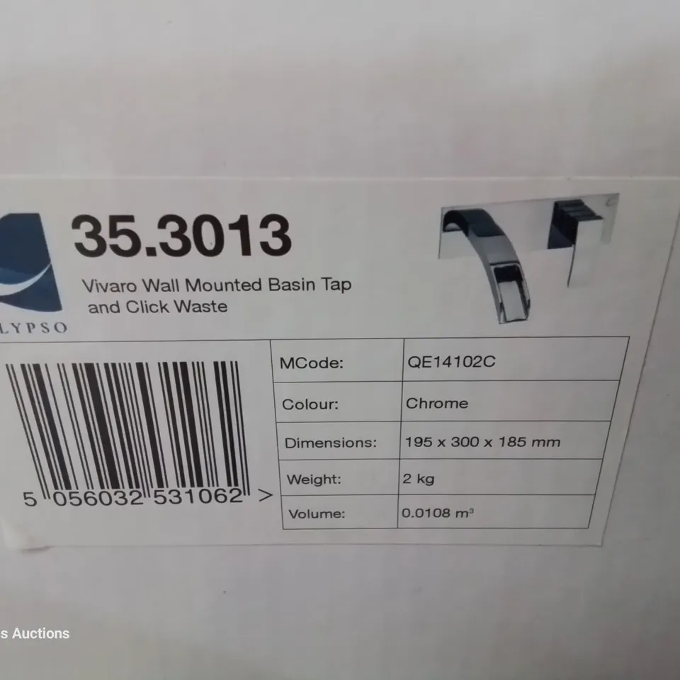 BRAND NEW BOXED DESIGNER VIVARO WALL MOUNTED BASIN TAP & CLICK WASTE CHROME