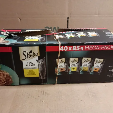 APPROXIMATELY 40 SHEBA FINE FLAKES CAT FOOD POUCHES MEGA PACK – 85G PER POUCH