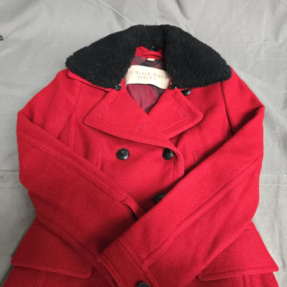 BURBERRY BRIT RED WOOL COAT WITH BLACK SHEARLING COLLAR – DOUBLE-BREASTED - 4