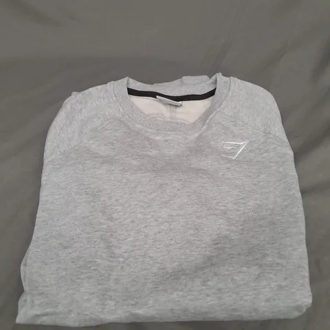 GYMSHARK CREST CREW NECK SWEATSHIRT IN LIGHT GREY MARL SIZE S