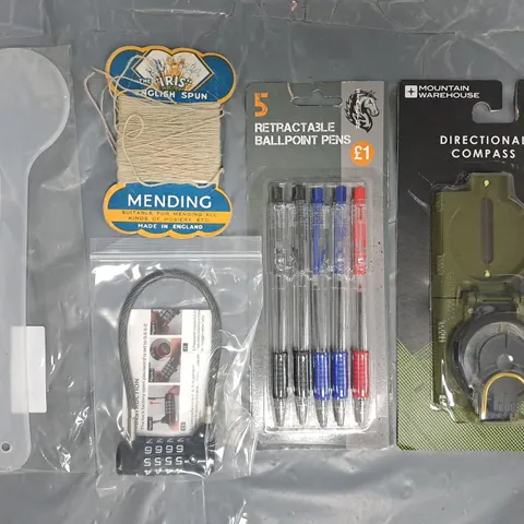 APPROXIMATELY 20 ASSORTED HOUSEHOLD ITEMS TO INCLUDE MOUNTAIN WAREHOUSE DIRECTIONAL COMPASS, BALLPOINT PENS, ETC